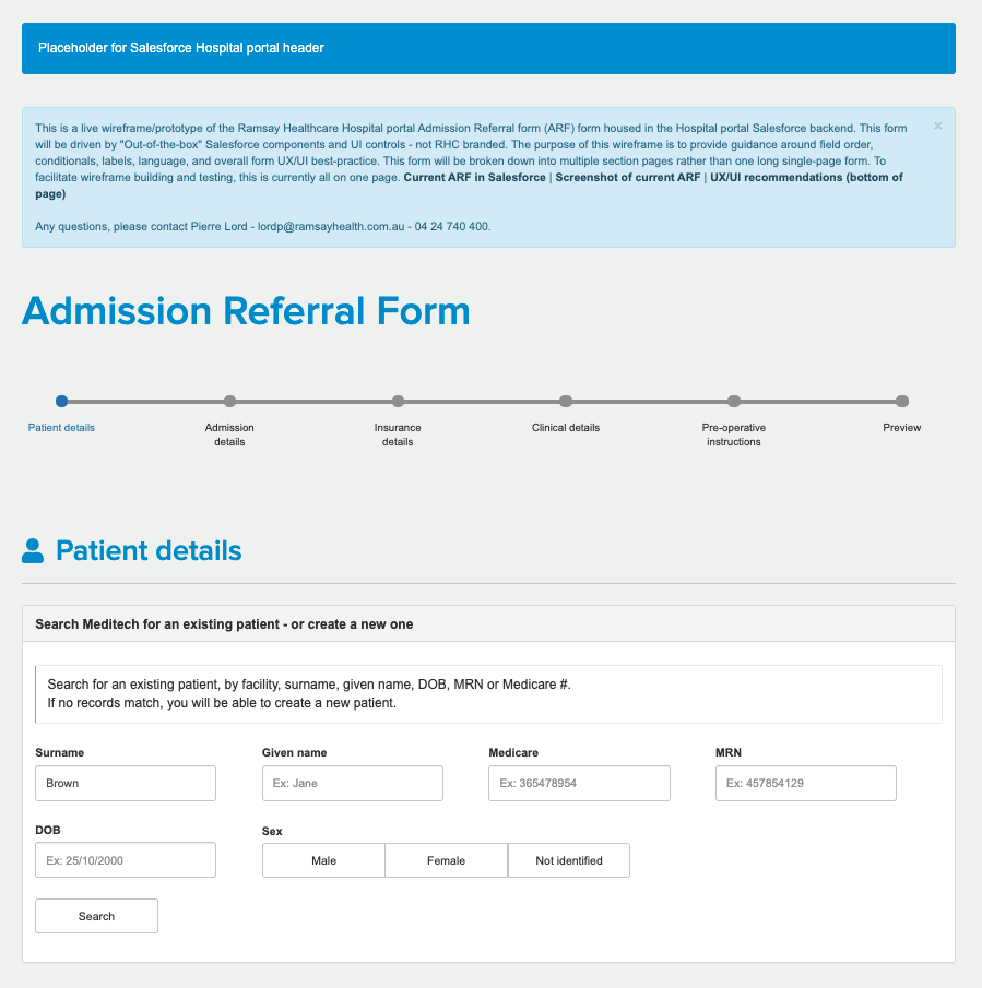 Ramsay Healthcare - Admissions portal